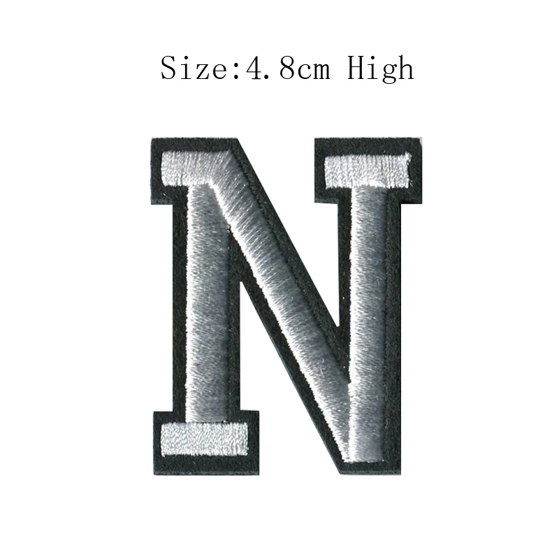 N 1 шт., A-Z, белые и черные английские буквенные надписи, смешанные, вышитые, сшитые на мешке, железные нашивки для одежды, сумки, штаны(высота 48 мм - Цвет: N