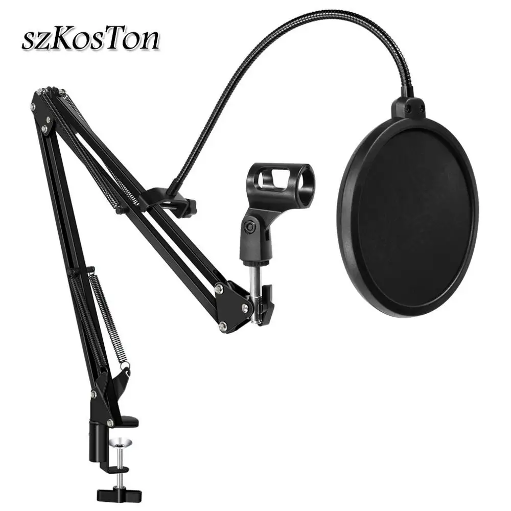 

2 in 1 Bm 800 Microphone Holder Stand Suspension Boom Arm Stand Clip Holder With Mic Filter Windscreen Mask Shield Kits Set