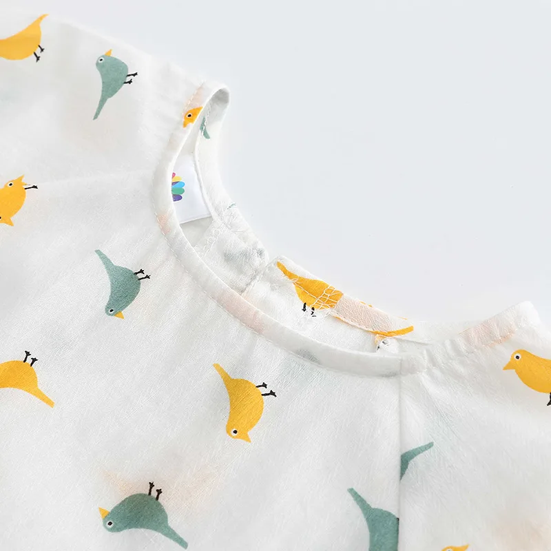 Милые блузки и рубашки с принтом птицы для девочек лето 2019 футболка короткими