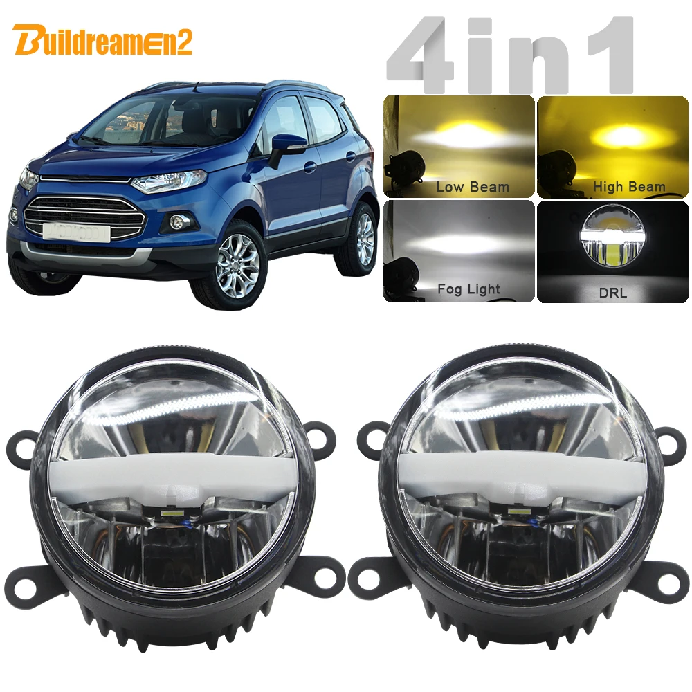 4in1 Function Car 5000LM LED Fog Light Headlight High Beam Low Beam DRL+ Harness Wire 12V For Ford EcoSport 2013
