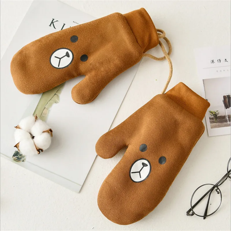 Милые женские зимние теплые перчатки с мультяшным рисунком милые варежки без