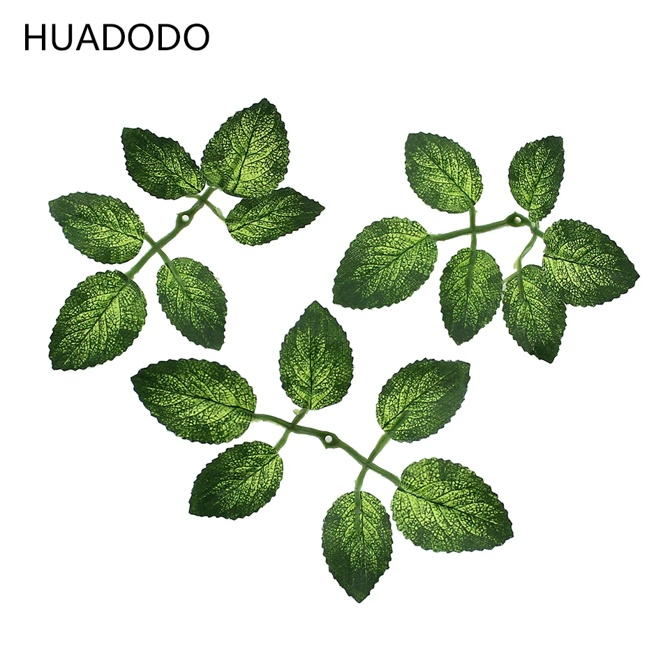 HUADODO, 20 шт., искусственные листья, зеленые листья розы, для свадебного букета, украшения, сделай сам, нейлон, чулок, цветы