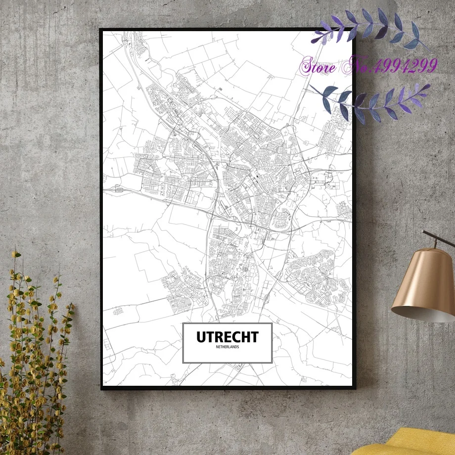 Голландия Амстердам Эйндховен Гронинген неймеген Роттердам черно-белая карта