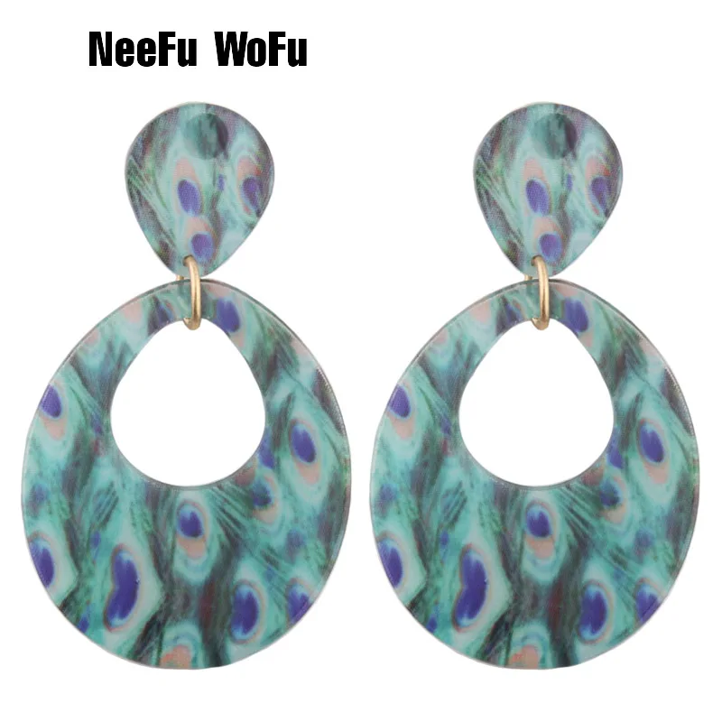 Женские серьги-капельки NeeFu WoFu крупные серьги из полимера с принтом большие для