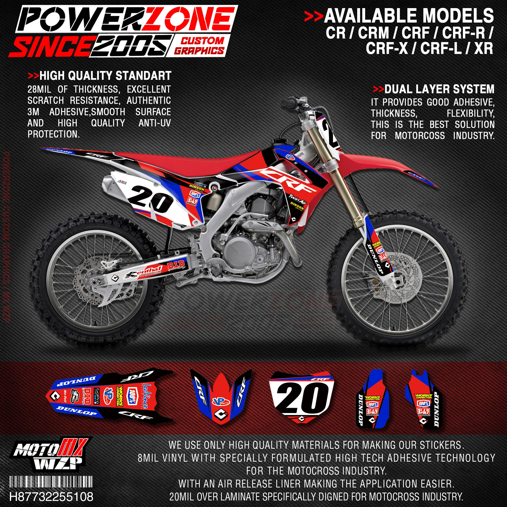 Персонализированные графические фоны PowerZone Team наклейки 3M Набор наклеек для HONDA