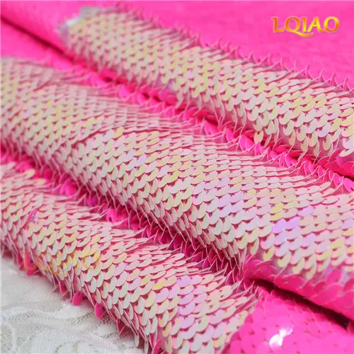 Neon Pink Iridescent Русалка рыбьей чешуи Реверсивный блесток ткань с вышитой переливающийся Радуга/золото ткани для свадебное платье DIY craft Швейные - Цвет: Neon Pink Iridescent