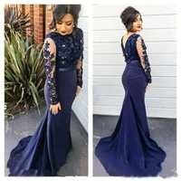 royal blue bride women dresses mermaid long sleeves evening party gown
