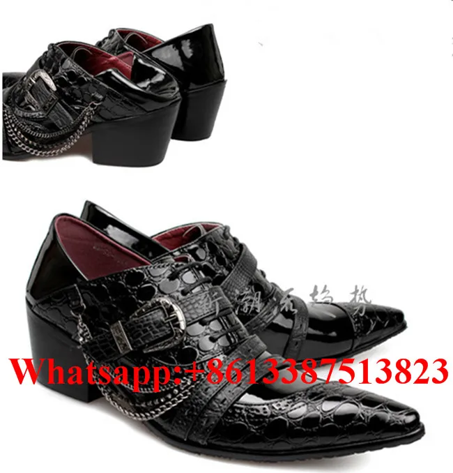 Мода Chaussure Wyatt Байкер Цепи Пряжки Ремня Украшенные Мужская Обувь Тиснением Кожи
