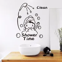 Cute Waterproof Wall Stickers Vinyl Decal Kawayi Girl Takes Shower For Boy's Girl's Bathroom Removable Decoration Wallpaper S195