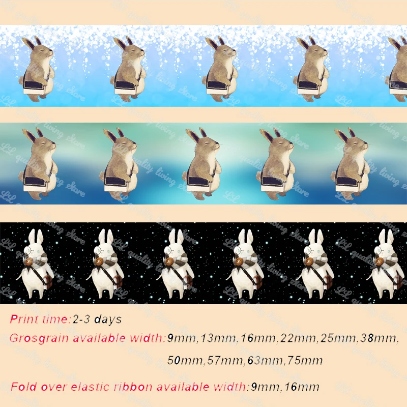 

Cute rabbit party printed grosgrain animal cartoon ribbon christmas glitter ribbon craft supplies blue ribbon gift packaging