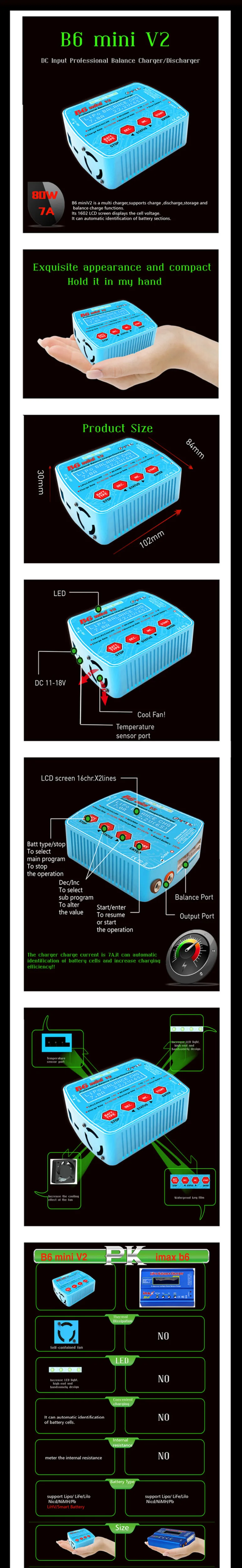 HTRC iMax B6 мини V2 80 Вт цифровой RC батарея баланс зарядное устройство PB Lipo Lihv LiIon LiFe NiCd NiMH умный аккумулятор Dis зарядное устройство