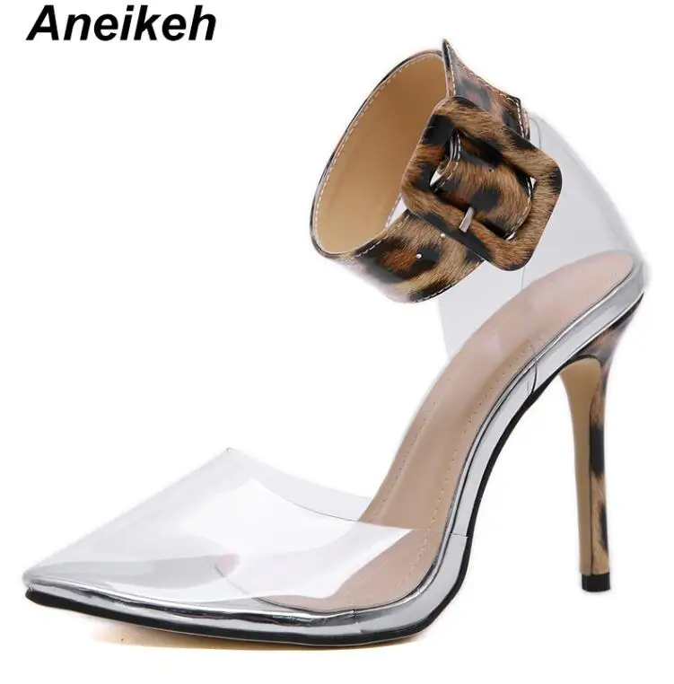 Leopard Aneikeh/Новинка года; модные пикантные туфли на высоком каблуке с острым носком; женские туфли-лодочки; летние вечерние туфли-лодочки на очень высоком каблуке-шпильке с пряжкой и ремешком; Клубные туфли-лодочки - Цвет: Leopard