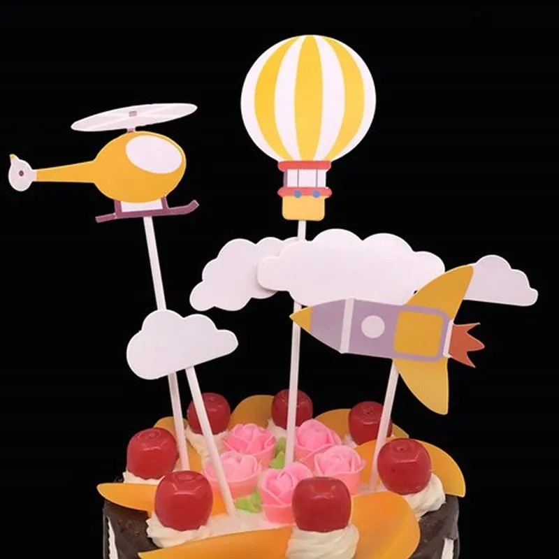 

Simple trend cake cap card trend cartoon airplane balloon decoration birthday party cake cap card party supplies set