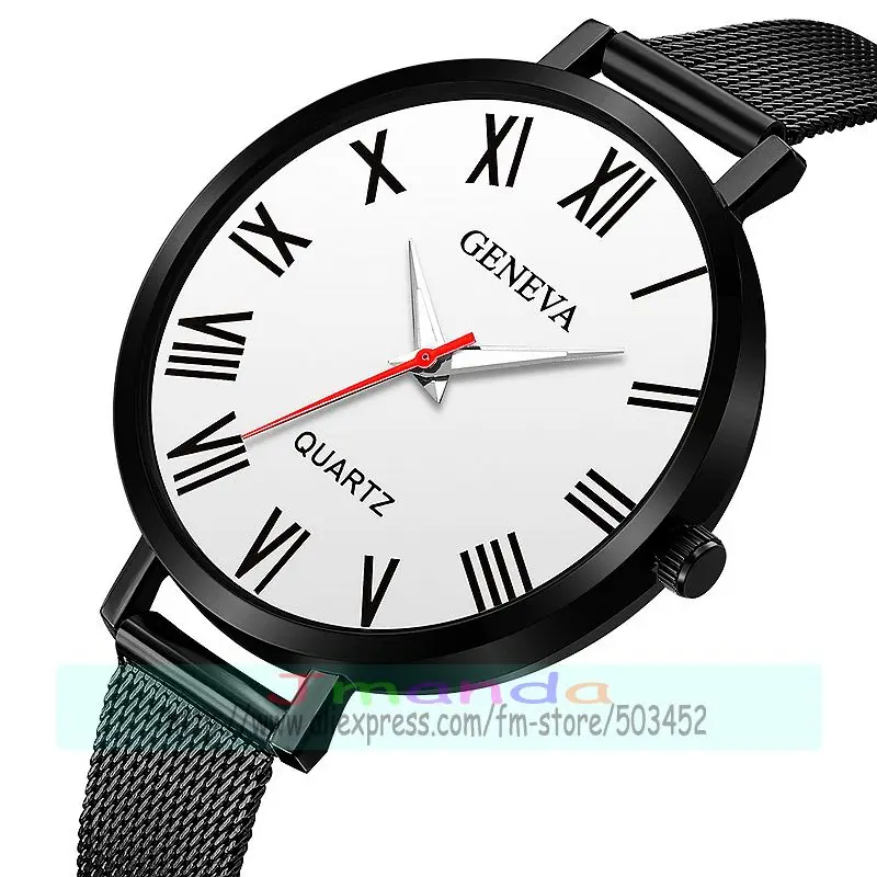 100 шт./лот модные часы с римскими цифрами Женева сетчатые элегантные кварцевые
