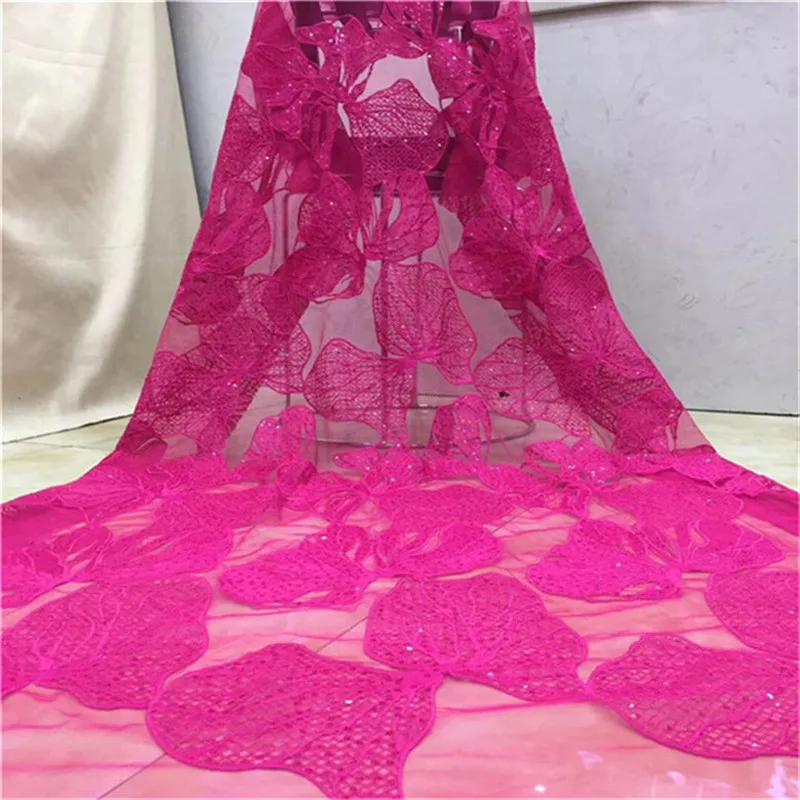 

African advanced Sequins Tulle Lace Fabric pink 2019 Latest French Lace Fabric High Quality Guipure Nigerian Embroidery Lace