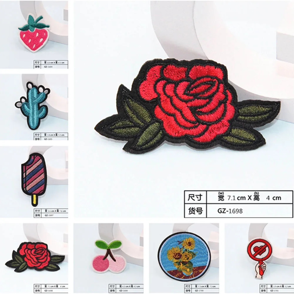 

Embroidered Rose Flower Strawberry Patches Women Lovely Girls Kids Iron On Patch Clothing Applique Sticker DIY Accessory BU192