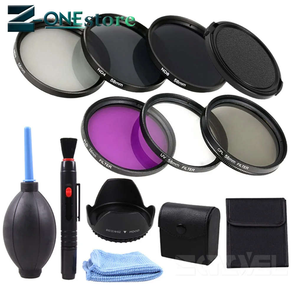 

49 52 55 58 62 67 72 77 MM UV CPL FLD ND 2 4 8 Neutral Density Filter Lens Set + lens hood+Lens Cap+Cleaning kit For Canon Nikon