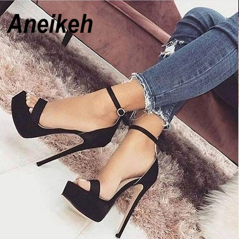 Aneikeh/ г. Новые босоножки на высоком каблуке летние пикантные вечерние туфли с открытым носком и ремешком на щиколотке женские туфли-гладиаторы на платформе 14 см размер 41, 42