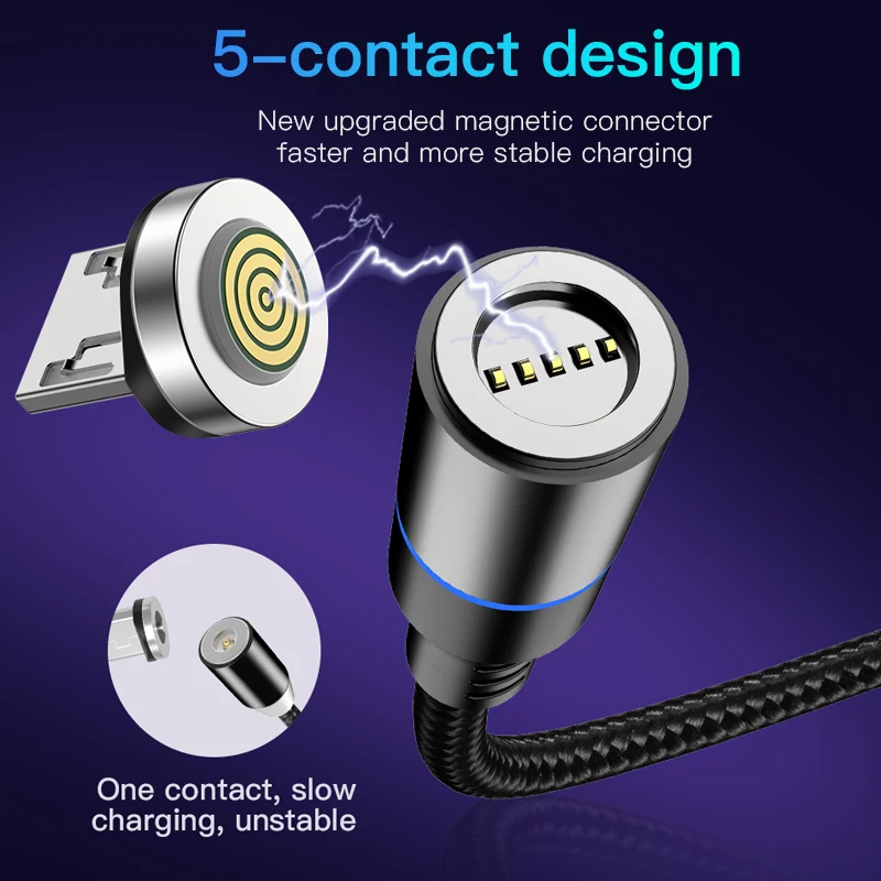 ! ACCEZZ 3A Магнитный кабель для быстрой зарядки и синхронизации данных Micro usb type C