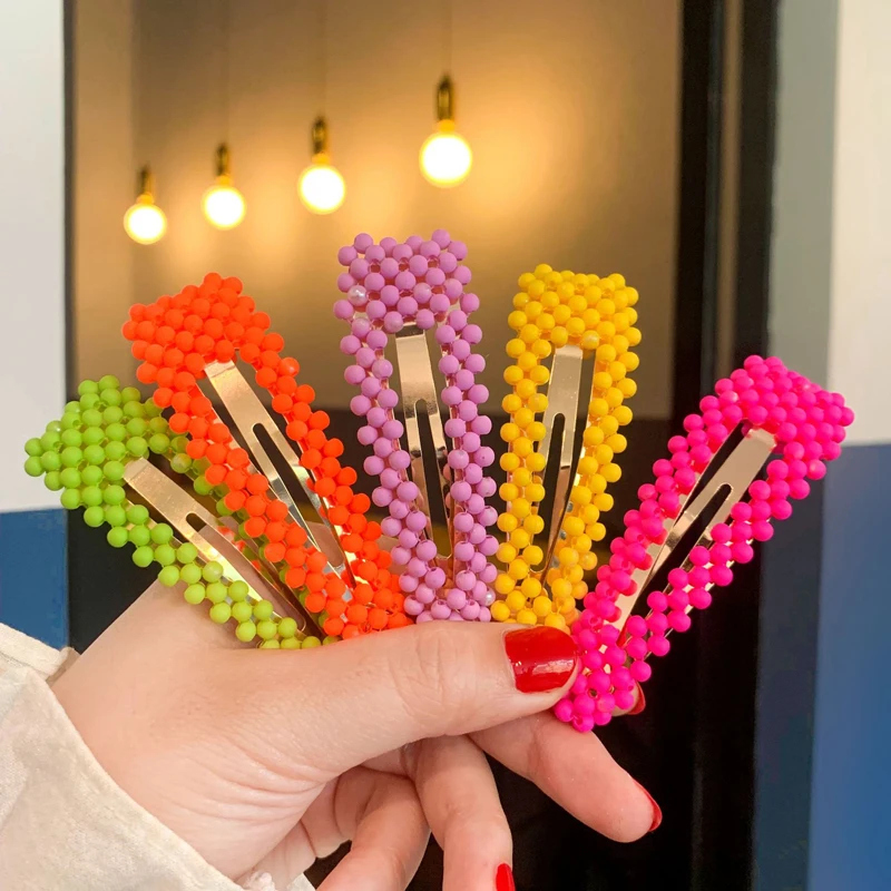 

New Pearls Hairpins Women Girls Headdress BB Clip Candy Solid Color Hair Clips Drop Triangle Hairgrip Hair Accessories Female