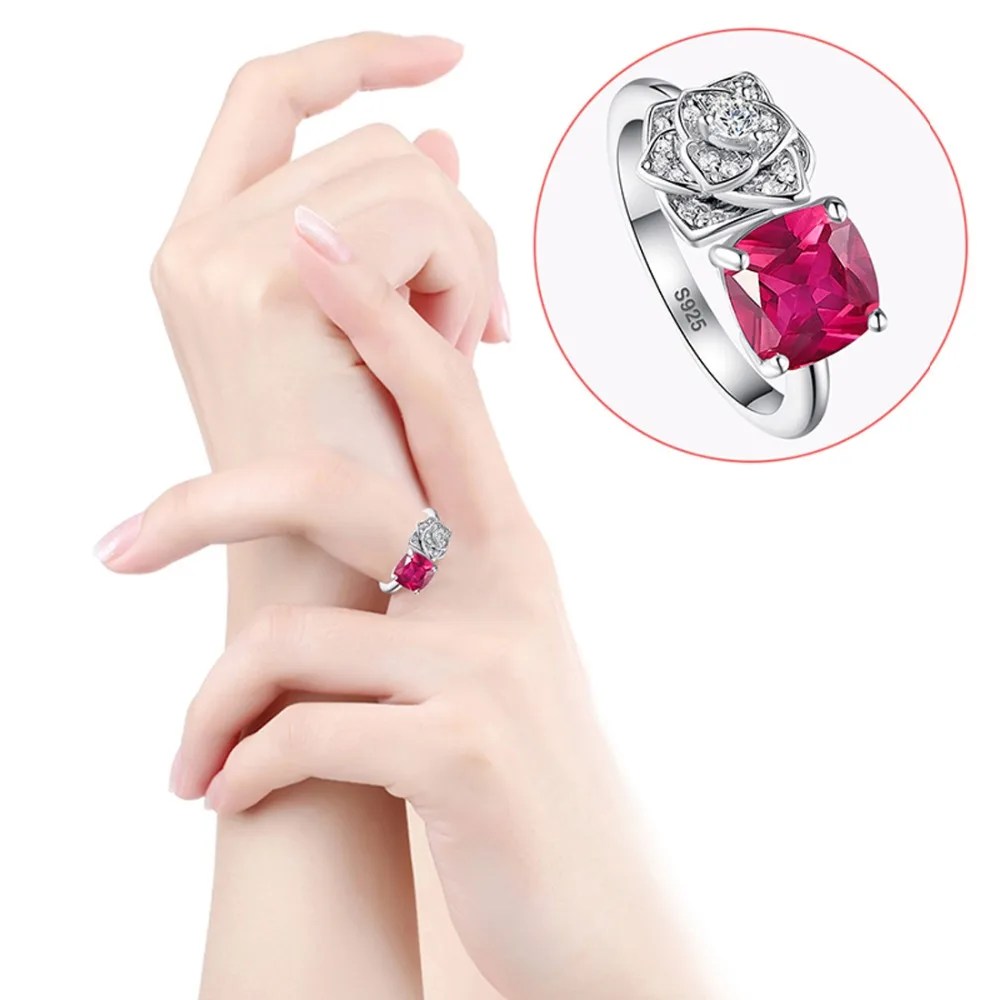 Женское Винтажное кольцо Jrose Flower 2.5ct Red AAA CZ коктейльное из настоящего чистого
