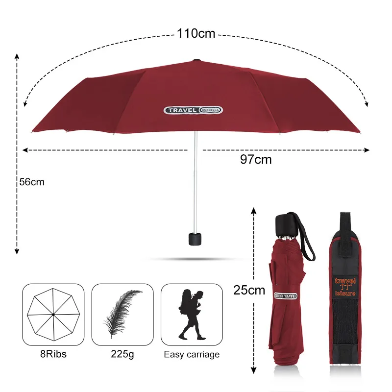 Мини карманный сверхлегкий 3 складной зонтик для путешествий женский