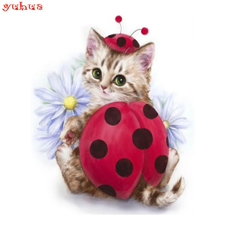 Милая Божья коровка кошка Алмазная мозаика DIY 5D алмазная вышивка горный хрусталь