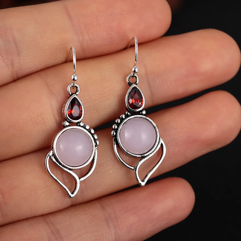 1 пара серьги подвески с лунным камнем|Серьги-подвески| |