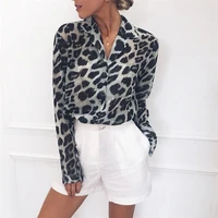 2019 new arrived fashion women leopard chiffon blouse long sleeve printed office ladies top sexy v neck blouses slim fit blusas