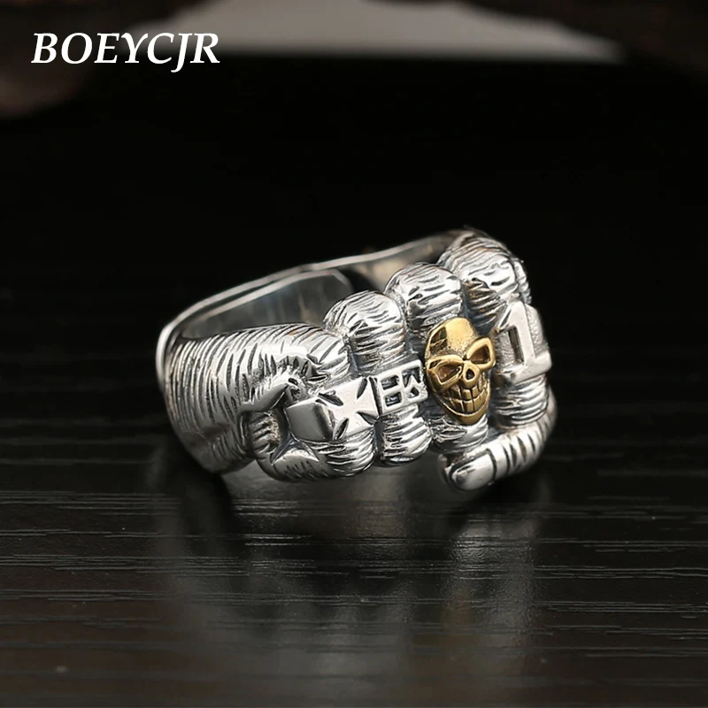 Кольцо BOEYCJR S925 Стерлинговое Серебро Ретро панк кулак ювелирные изделия винтажные