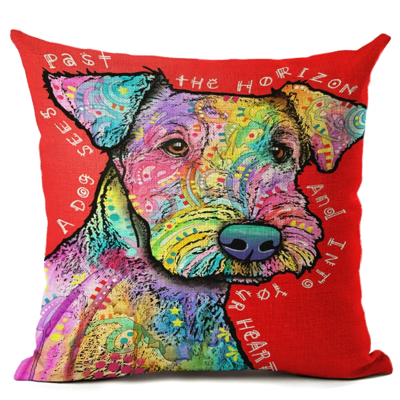 Мультяшный стиль Цветная собака 2 с принтом льняной Хлопковый чехол для подушки