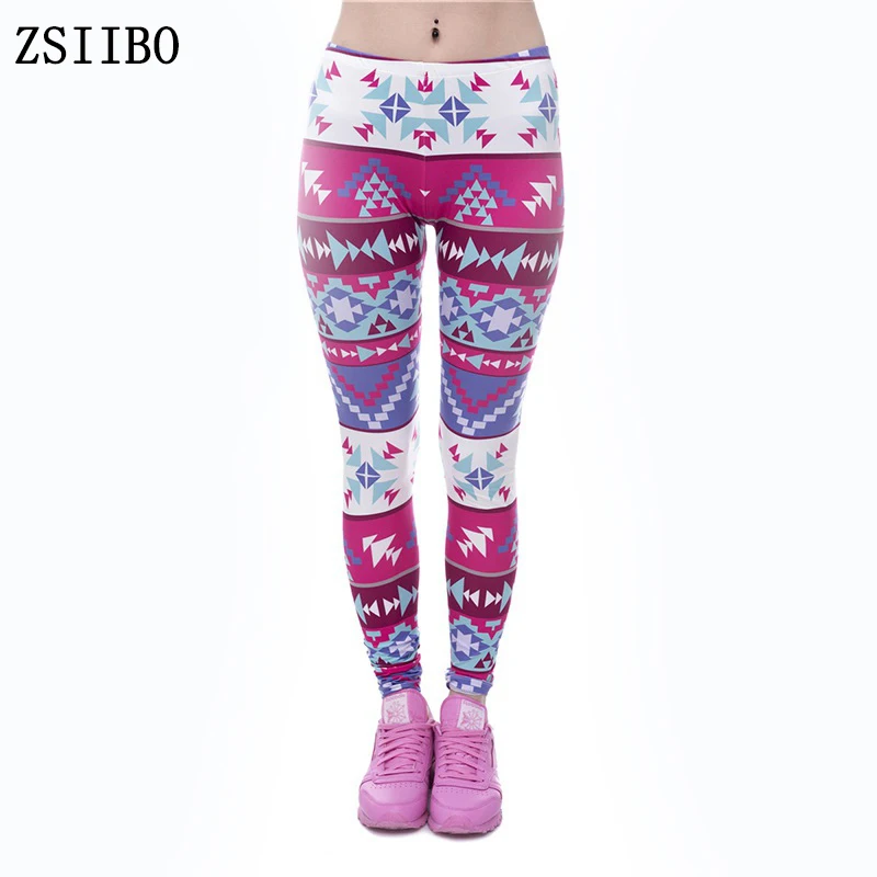 ZSIIBO Осенние леггинсы черные синие и фиолетовые предметы с принтом Женские