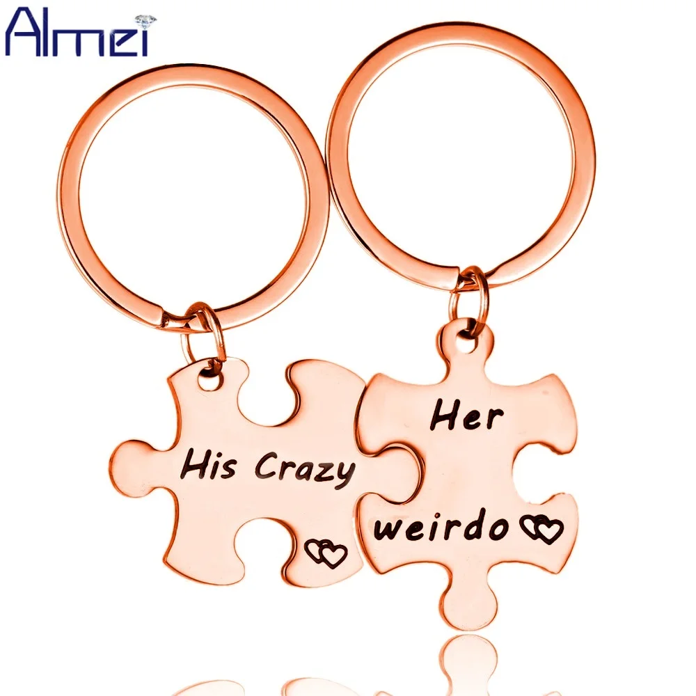 Uloveido couples keyring Stainless Steel His and Hers Keychains Set for Women Men Personalized Lovers Puzzle Matching Key Ring