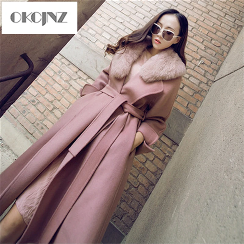 Женское шерстяное пальто с воротником из лисьего меха, новинка, зимняя парка с двухсторонним кашемиром, длинное женское шерстяное пальто, верхняя одежда YY057