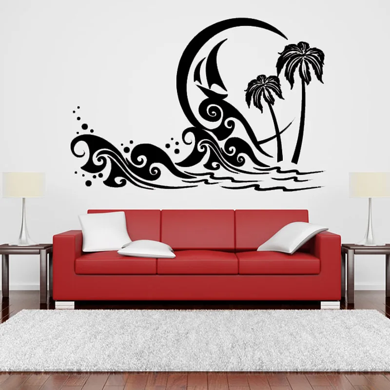 Современные украшения для гостиной дизайн ПВХ съемные морские волны и пальмовое