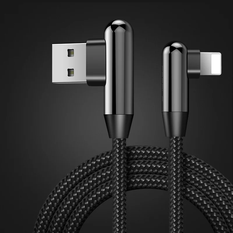 CAFELE светодиодный светильник L изгиб зарядки USB кабель для iPhone X Xr XS Max 8 7 6s Plus 5S 5c ipad локоть зарядки Кабели для IOS 12 11 10 - Цвет: Black