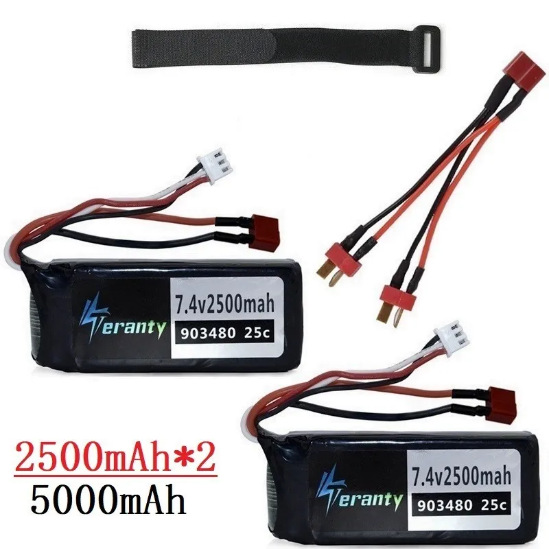 Зеленый Обновленная батарея 2500mah до 5000MAH 7,4 v lipo батарея для Wltoys 12428 12423 RC автомобилей запасные части 2 шт 7,4 V 2500mah батарея - Цвет: Зеленый