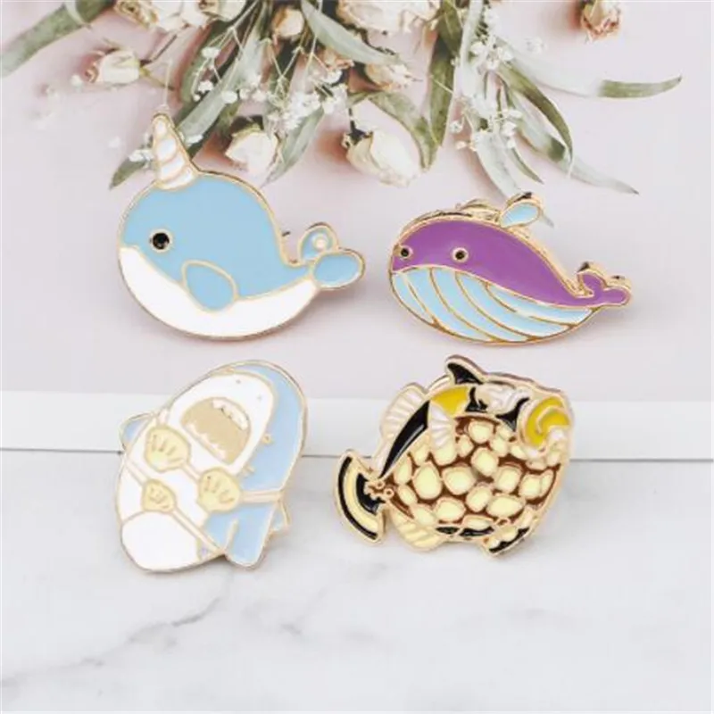 WKOUD Sea cuties pin мультипликационный Милый Забавный КИТ Акула уродливая эмаль булавка