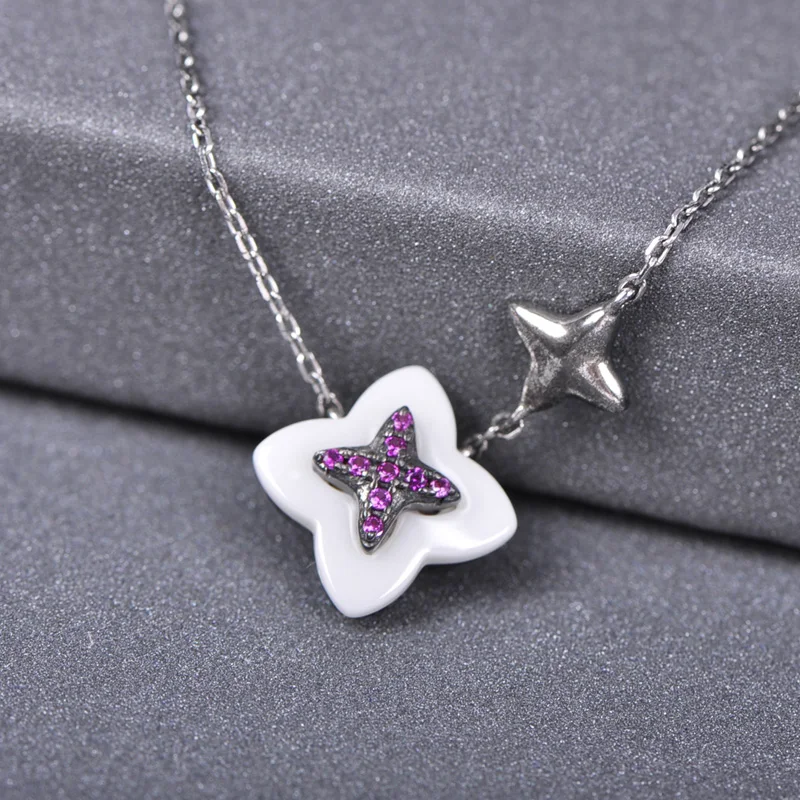 Funmor Star Ceramic Pendant 925 Sterling Silver Jewelry AAA Zircon For Women Lady Wedding Activity Decoration Ornaments Gifts | Украшения и