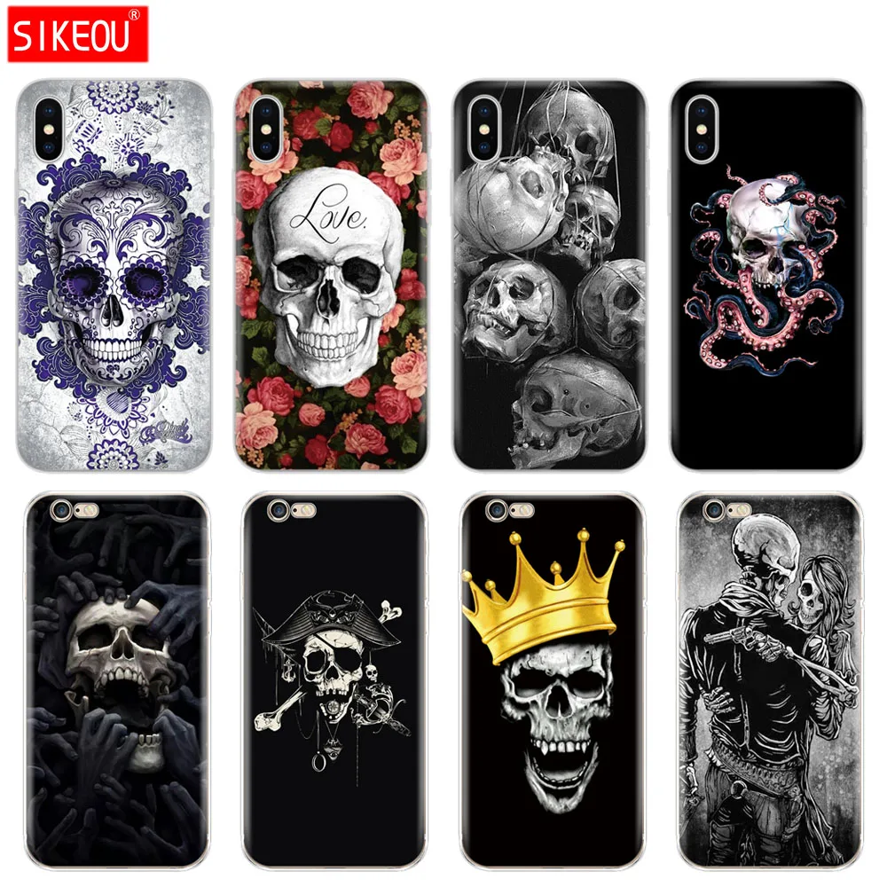 Силиконовый чехол для Iphone 6X8 7 6s 5 5s SE 2020 Plus 10 XR XS 11 pro Max Череп Скелет Призрак|Бамперы|