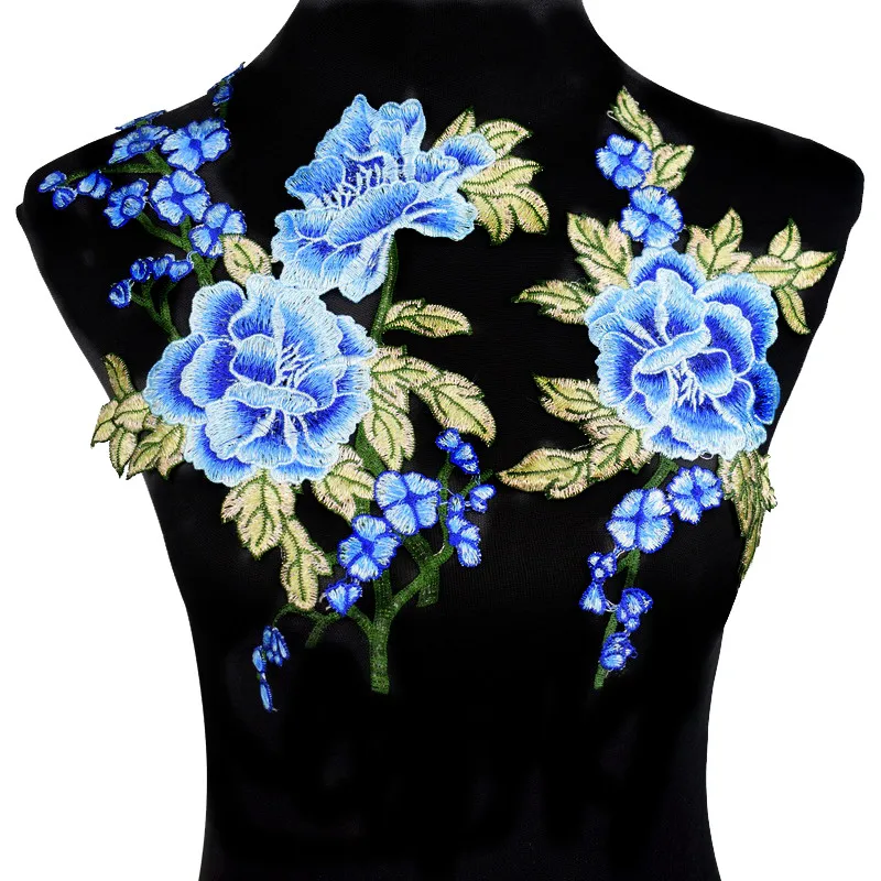 Синие цветы вышитые нашивки вышивка мотив аппликация бейдж Для детей женщин DIY