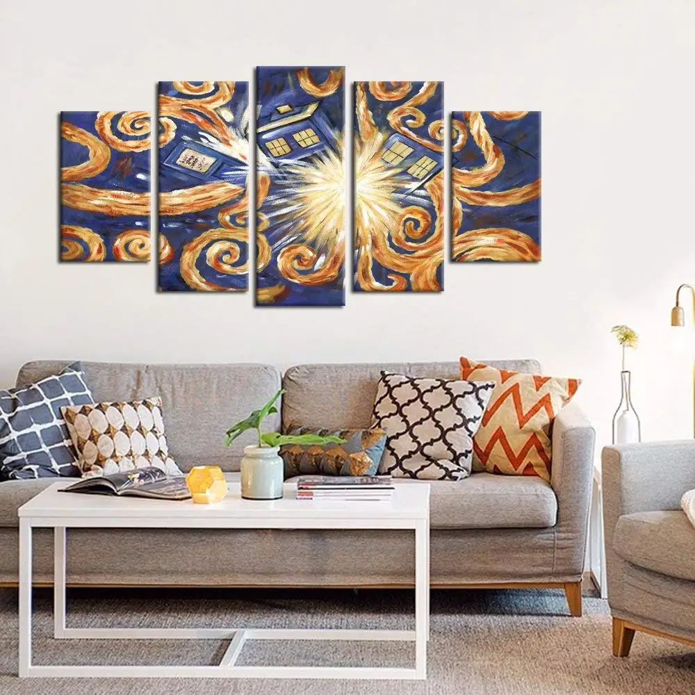 

5 Panels Abstract Cartoon Picture Print Building Blow Up Canvas Painting for Kids Room Office Wall Decor Artwork Modern Dropship