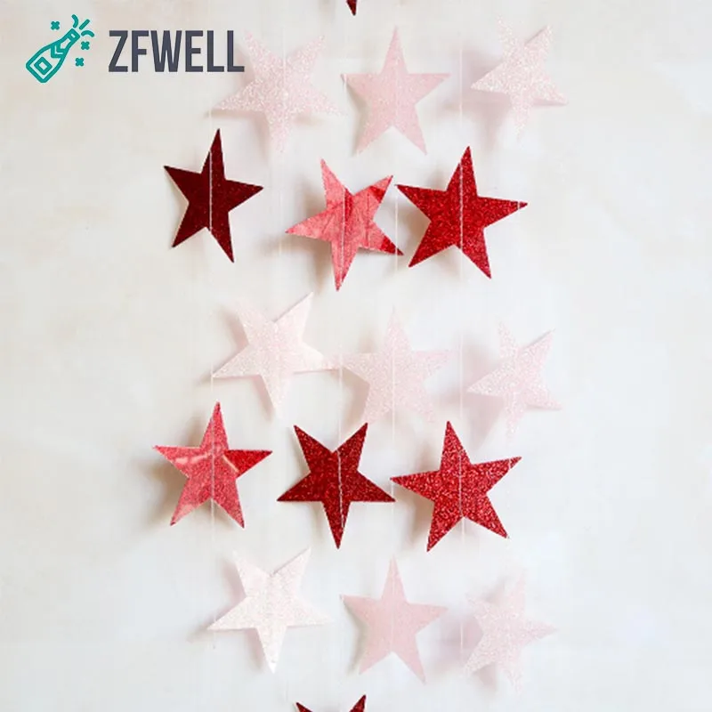ZFWELL Transparent colored red five-pointed star pull flower garland flag wedding party birthday bar decoration suppl6 | Дом и сад
