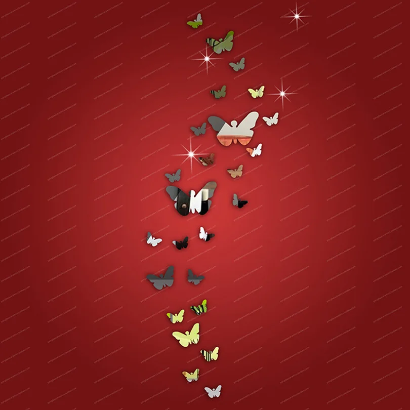 

25Pcs/lot Butterfly Wall Art Decal DIY Fashion Acrylic Mirror Surface Decorative Wall Sticker For Kids Rooms Home Decoration