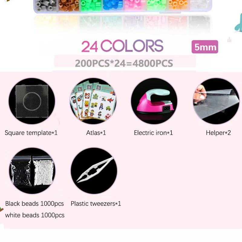 5mm 24 color 48 цветов 2,6-5 мм Хама бусины DIY предохранитель шарик с аксессуарами Perler бусины 3D Пазлы для детей 4800-24000 шт Обучающие головоломки - Цвет: 5mm 24 color