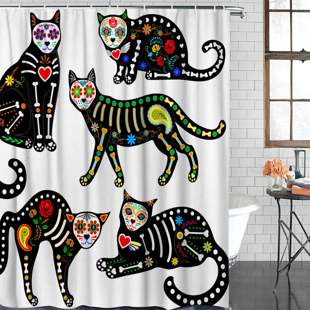 WARMTOUR Shower Curtain Halloween Cat Christmas Extra Long Fabric Bath Curtains Bathroom Decor with Hooks | Дом и сад
