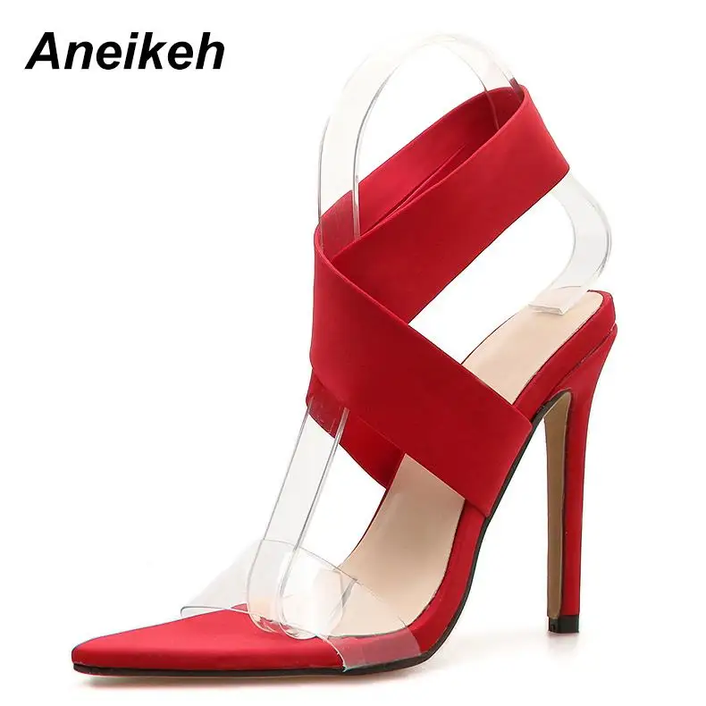 red Aneikeh/Новинка; босоножки без застежки из эластичной ткани; модные босоножки на высоком тонком каблуке с острым носком; модельные туфли-лодочки в гладиаторском стиле - Цвет: red