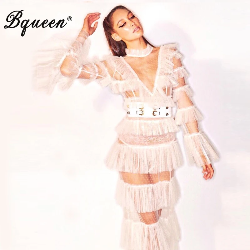 Сексуальное однотонное Облегающее кружевное платье в стиле ампир Bqueen 2019 осеннее