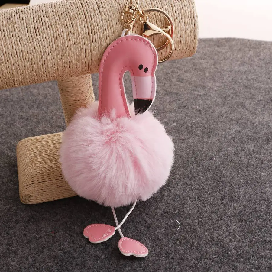 

10pcs/lot Flamingo Keychain Key Chain Pompom Women Keyring Bag Charm Birthday Party Gifts Decoration Key Ring Holder