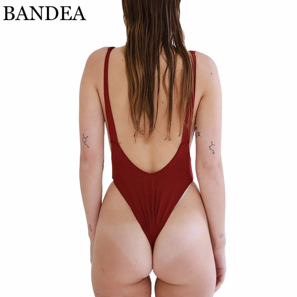 BANDEA 2019 новый сексуальный цельный купальник Женский однотонный бордовый монокини